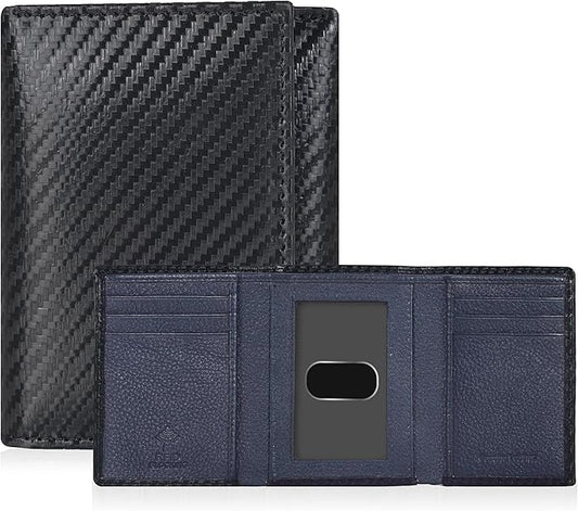 Tri fold Leather Wallet for Men with RFID | Slim Wallets for Men with 1 ID and 6 Credit card slots | Front Pocket Minimalist