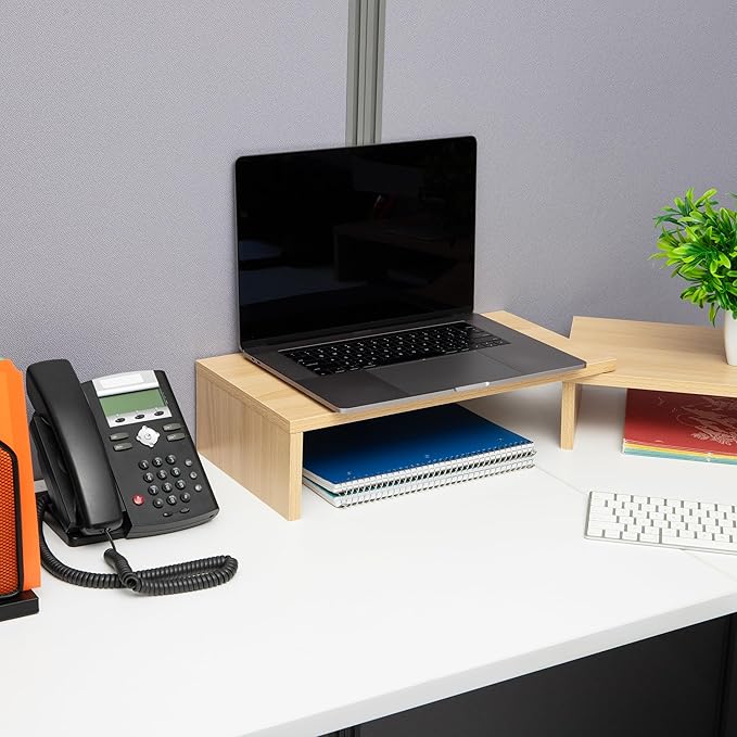 Mind Reader Dual Monitor Stand, Desktop Organizer, Laptop Riser, Office, MDF, 51.25"L x 9.25"W x 4.75"H, Brown