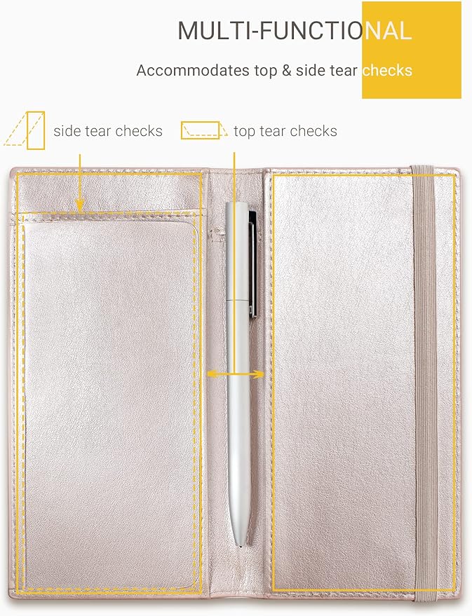 Zreal Checkbook Cover for Men & Women, Premium Vegan Leather Checkbook Holder for Top & Side Tear Duplicate Checks with RFID Blocking (Champagne)