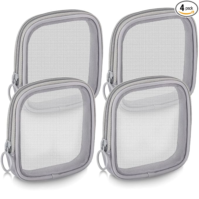 Weewooday 4 Pcs Mesh Makeup Bag Mesh Cosmetic Bag Travel Toiletry Pouch with Zipper Mini Makeup Cosmetic Purse for Daily Accessory(Small,Gray)