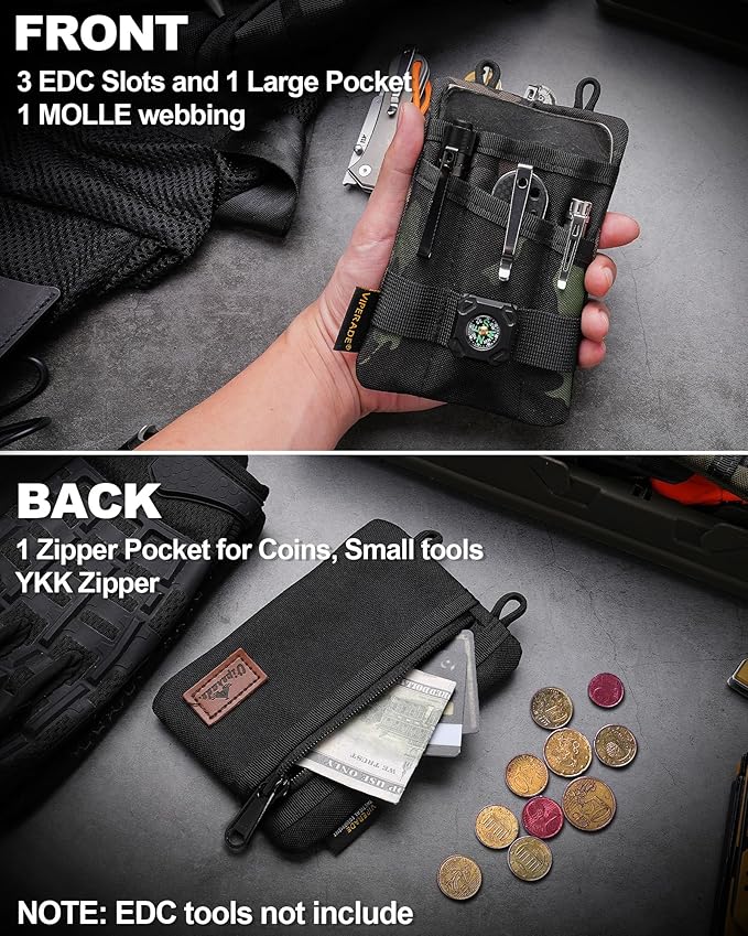 VIPERADE VE1 Pocket Organizer, EDC Pouch for Men, EDC Organizer Storage EDC Gears, Multitool Pocket Pouch Hold Your Flashlight/Pocket Knife, Pen, Notebook