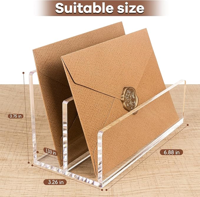 Acrylic Mail Organizer File Sorters for Desk,2-Section Laddered Desktop Vertical Letter Holder,Desk Organizer Workspace Organizer