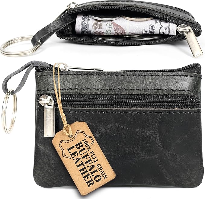 Coin Purse for Men,Coin Pouch for Men,Genuine Leather Mens Tray Purses Coin Purse Cash Change Wallet Key Holder Money Pouch (Black)
