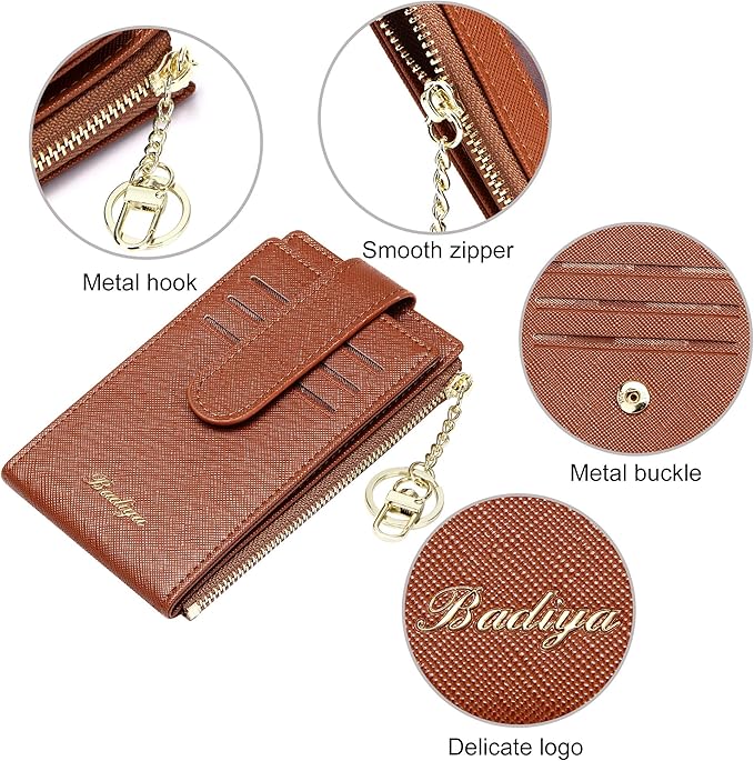 Badiya Slim Women Wallet RFID Blocking Bifold Compact 9 Card Slots Holder Wallets Soft Leather with Zipper Coin Pocket 2 ID Window