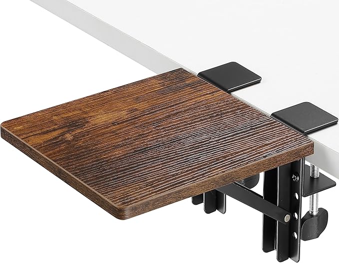 ETHU Desk Extender Tray, 9.4"x9.1" Ergonomics Computer Arm Wrist Rest for Desk, Foldable Keyboard Drawer Tray Clamp On Mount Easy to Install, Armrest Support for Home and Office (Wood)