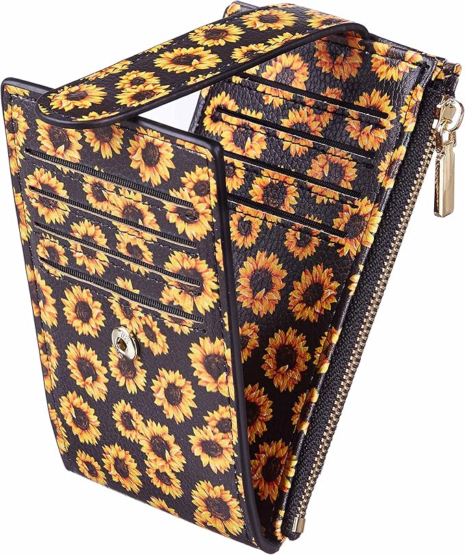 Chelmon Womens Wallet Slim RFID Blocking Bifold Multi Card Case Wallet with Zipper Pocket (Sunflower)