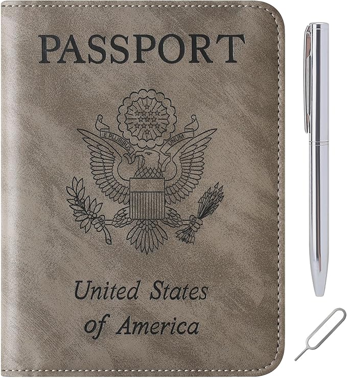 Passport Holder for Travel Essentials Wallet Rfid Blocking Cover Leather Case Vacation Travel Accessories for Women Men (602#Grey)
