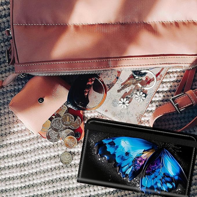 Checkbook Cover for Women & Men PU Leather Check Books Covers for Personal Slim Check Book Credit Card Holder Holder Wallet with RFID Blocking for Duplicate Checks,Blue Butterfly