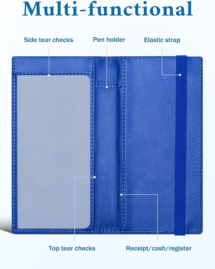 Zreal Checkbook Cover for Women, Premium Vegan Leather Checkbook Holder for Top & Side Tear Duplicate Checks with RFID Blocking (Pure Blue)