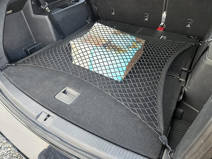 Floor Style Automotive Elastic Trunk Mesh Cargo Net for Volkswagen Atlas 2018-2025 - Premium Trunk Organizers and Storage - Luggage Net for Crossover - Best Car Organizer for Volkswagen Atlas