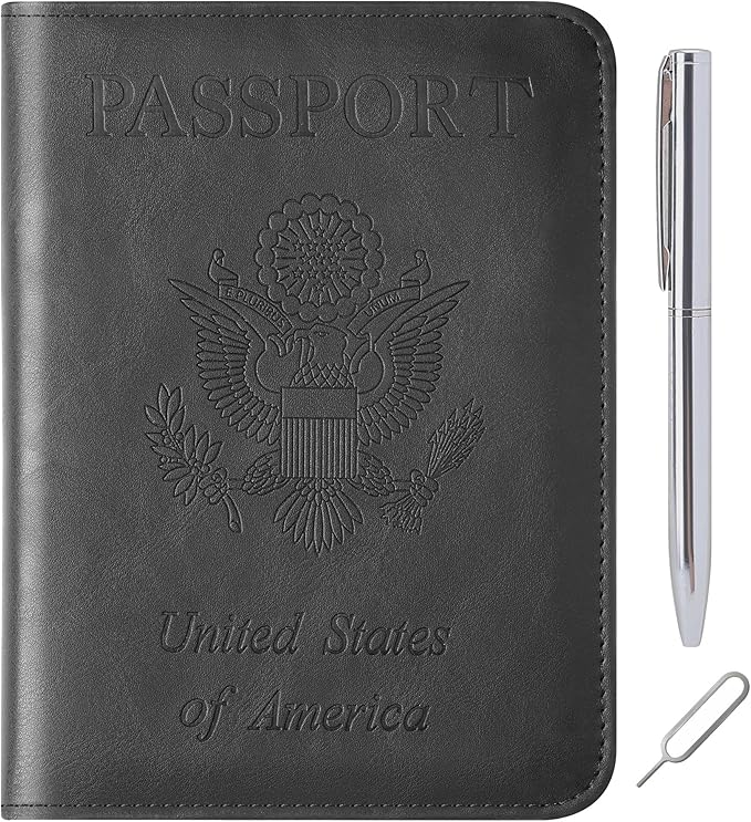Passport Holder for Travel Essentials Wallet Rfid Blocking Cover Leather Case Vacation Travel Accessories for Women Men (602#Black)
