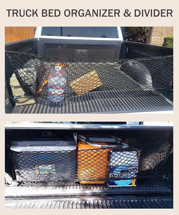 bylikeho Cargo Net,Adjustable Trunk Storage Net with Hook,Car Accessories Exterior,Elastic Trunk Stretchable Tailgate Nets,Automotive Organizer and Storage,Suitable for Most Vans,SUVs,Pickup,Trucks