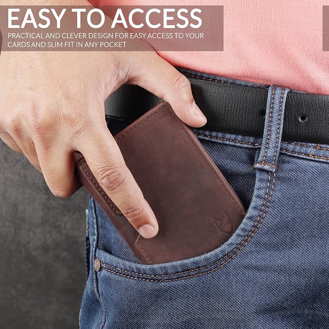 FOXHACKLE Full Grain Leather Credit Card Holder for Men and Women, Slim Bifold RFID Blocking Wallet, Thin Front Pocket Minimalist Wallet, Small Card Case.