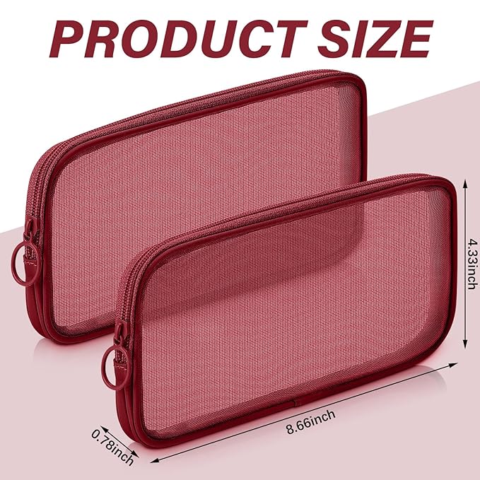 Weewooday 4 Pcs Mesh Makeup Bag Mesh Cosmetic Bag Toiletry Pouch with Zipper Mini Makeup Cosmetic Purse for Daily Accessory(Medium,Claret)