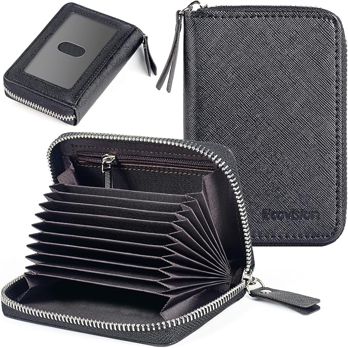 EcoVision Credit Card Holder RFID Card Case Wallet, Small Accordion Zipper Card Case Holder, Card Organizer Case for Women Men
