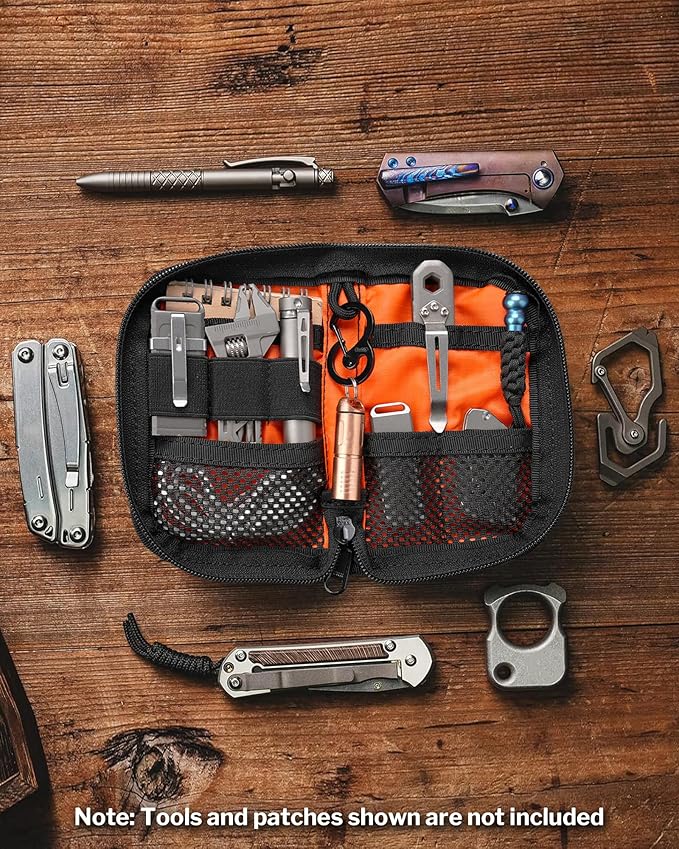 VIPERADE VE10 EDC Pouch Small Pocket Tool Pouch with 10 Compartments, Men's Pocket Organizer for Multitools, EDC Organizer with Patches Area for DIY (X-pac Black)