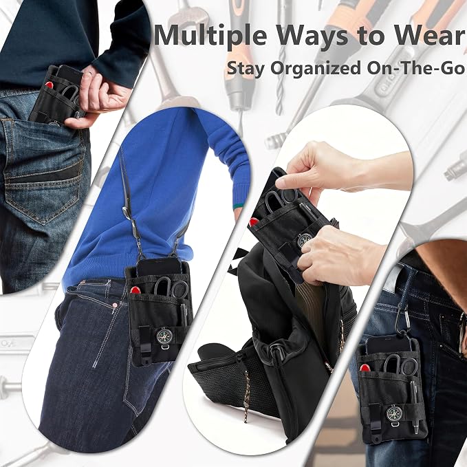 EDC Pouch Oxford Fabric Pocket Organizer with Adjustable Strap EDC Fanny Pack for Travel Running, Secure Zip Pocket for Keys Cards Cash, Holds Flashlight Pocket Knife Multitool Pen