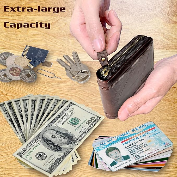 Admetus Mens RFID Blocking Wallets Zipper Leather Wallet for Men Bifold RFID Card Holder