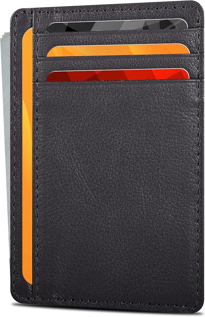 Real Leather Slim Minimalist Wallet for Men and Women -RFID Blocking Front Pocket Thin Credit Card Holder Stylish Wallets (Nappa Brown)