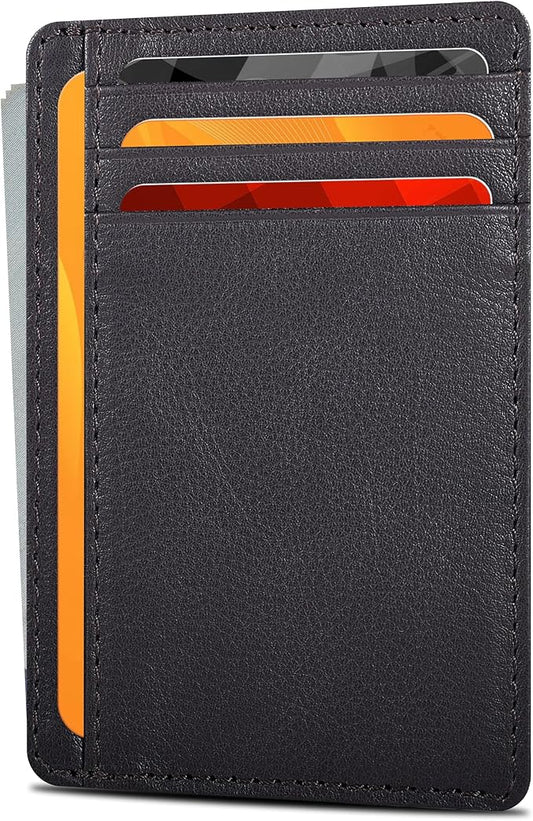 Real Leather Slim Minimalist Wallet for Men and Women -RFID Blocking Front Pocket Thin Credit Card Holder Stylish Wallets (Nappa Brown)