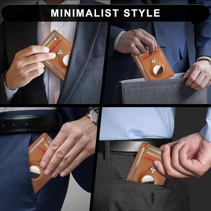 Slim Minimalist Front Pocket Air Tag Wallet, RFID Blocking Card Holder Wallet with Airtag Holder