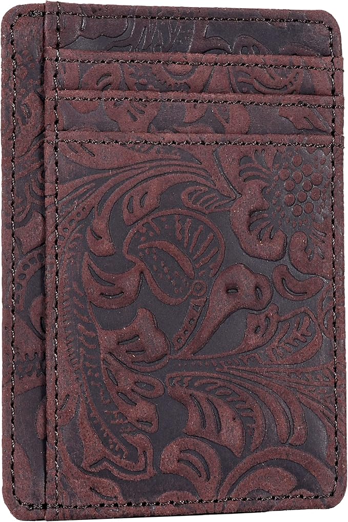 Real Leather Slim Minimalist Wallet for Men and Women -RFID Blocking Front Pocket Thin Credit Card Holder Stylish Wallets (Brown1)