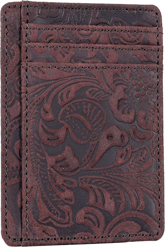Real Leather Slim Minimalist Wallet for Men and Women -RFID Blocking Front Pocket Thin Credit Card Holder Stylish Wallets (Brown1)