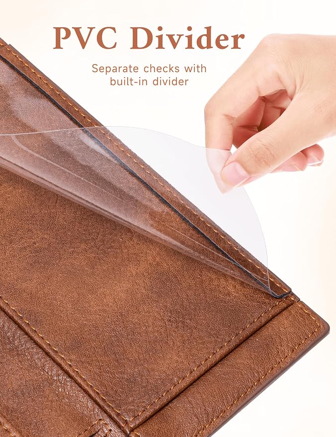 Zreal Checkbook Cover for Men & Women, Premium Vegan Leather Checkbook Holder for Top & Side Tear Duplicate Checks with RFID Blocking (Distressed Brown)