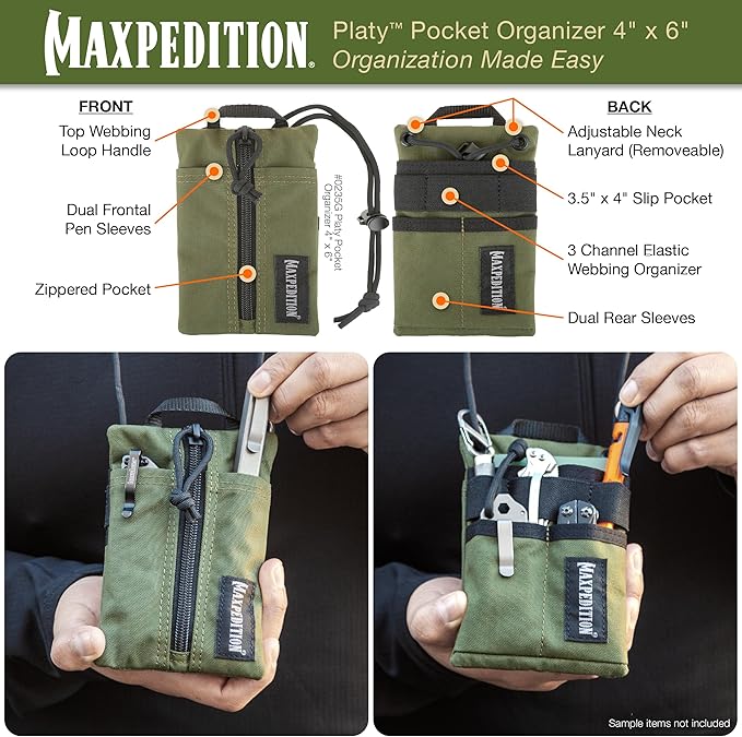 MAXPEDITION Platy Pocket Organizer, Durable EDC Tool Pouch for Men, Neck Wallet with Paracord Lanyard, Holds Flashlight, Multitool, Pen, Notebook
