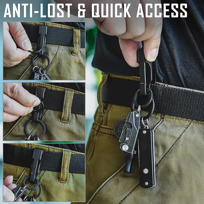 KeyUnity EDC Belt Keychain Clip Quick Release, Stainless Steel Duty Belt Key Ring Holder for Pants, Jeans, Trousers