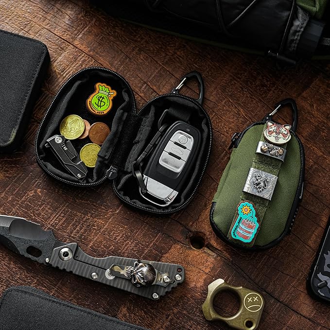 TACTICAL_GEEK Storage A7 EDC Key Bag Molle Pouch, Waterproof Zipper Wallet Car Key Case, Multipurpose Pocket Organizer, Unisex Tac Pouch with Patch Area for Daily Carry, Black