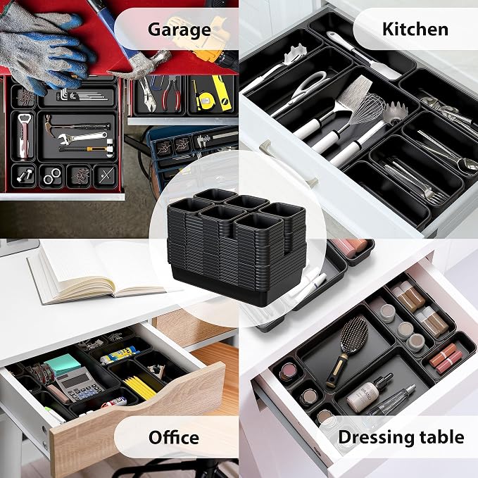 Simple Houseware Interlocking Desk Drawer Bins Organizer, 10 Packs, Black