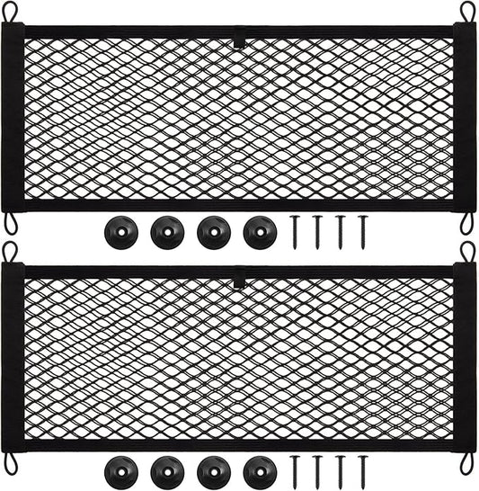 Frienda 2 Pieces Stretchable Small Cargo Net Pocket Storage Mesh Net Elastic Automotive Storage Pouch with 8 Pieces Mounting Screws and Hooks for Truck Car SUV Boats(25 x 9.8 Inches)
