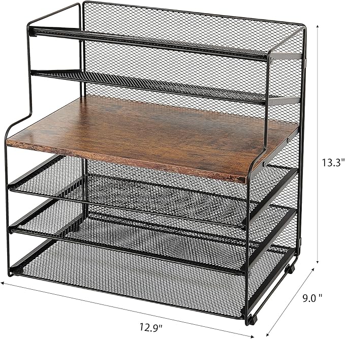 OPNICE 6-Tier Letter Tray Paper Organizer, Desk Organizers and Accessories, Desktop File Organizer, Office Desk Accessories for Office Supplies (Wood Brown)