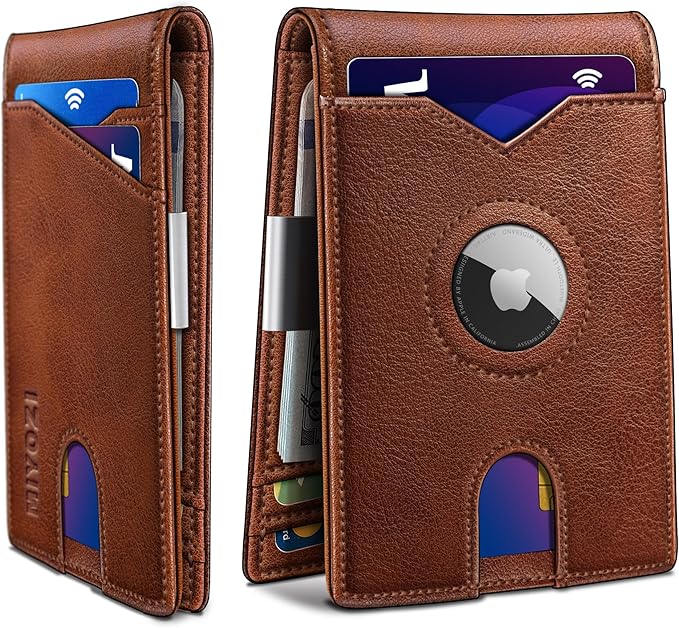 miyozi Airtag Wallet for Men,with Money Clip 11 Cards Slim Front Pocket Leather RFID Blocking Wallet with Gift Box