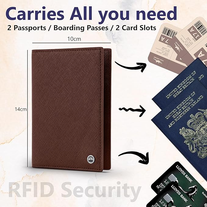 2 Passport Holder - Travel Essentials, RFID Blocking Wallet Credit Card Organiser, Plain Accessories Slim Cover For Men & Women | Travel Essentials, RFID Blocking, Wallet, Accessories, Slim Cover