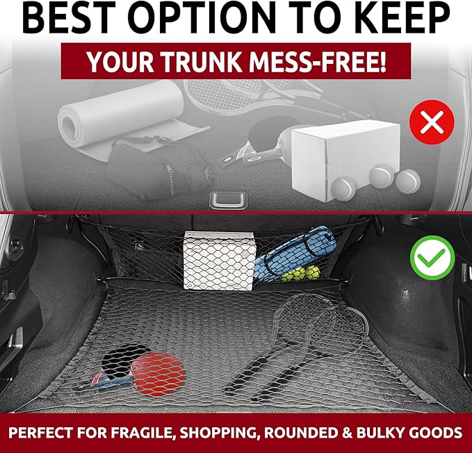 Floor + Envelope Style Automotive Elastic Trunk Mesh Cargo Net for Subaru Outback 2010-2019 - Premium Trunk Organizers and Storage - Luggage Net for SUV - Best Car Organizer for Subaru Outback