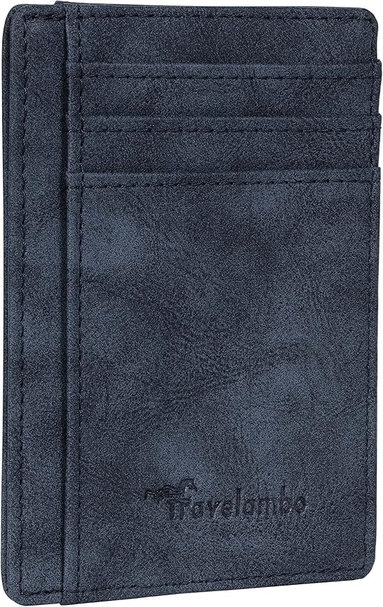 Travelambo Slim Wallet Front Pocket Minimalist Leather RFID Blocking Medium Size