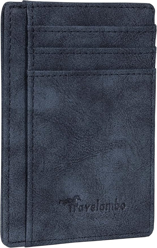 Travelambo Slim Wallet Front Pocket Minimalist Leather RFID Blocking Medium Size