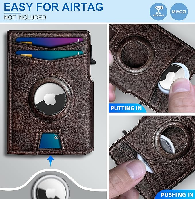 miyozi Airtag Wallet for Men,with Money Clip 10 Cards Metal Case Smart Slim Pop Up Credit Card Holder Flip with Magnetic Closure RFID Blocking wallet with Gift Box