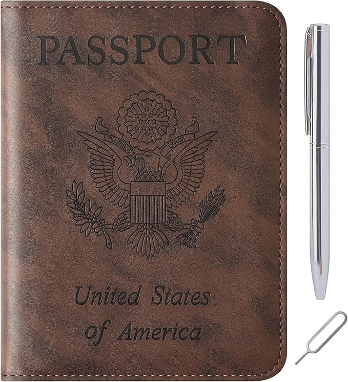 Passport Holder for Travel Essentials Wallet Rfid Blocking Cover Leather Case Vacation Travel Accessories for Women Men (602#Coffee)