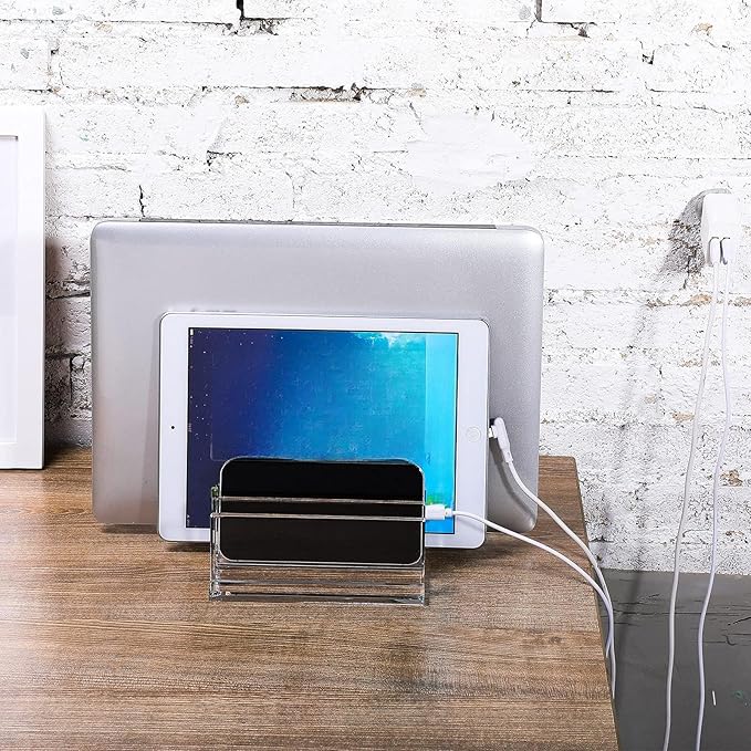 Frienda 1 Piece 4-Compartment Acrylic Vertical Laptop Stand, Can Accommodate with a Thickness of Less Than 2 cm, Fits Most Laptop (Clear)
