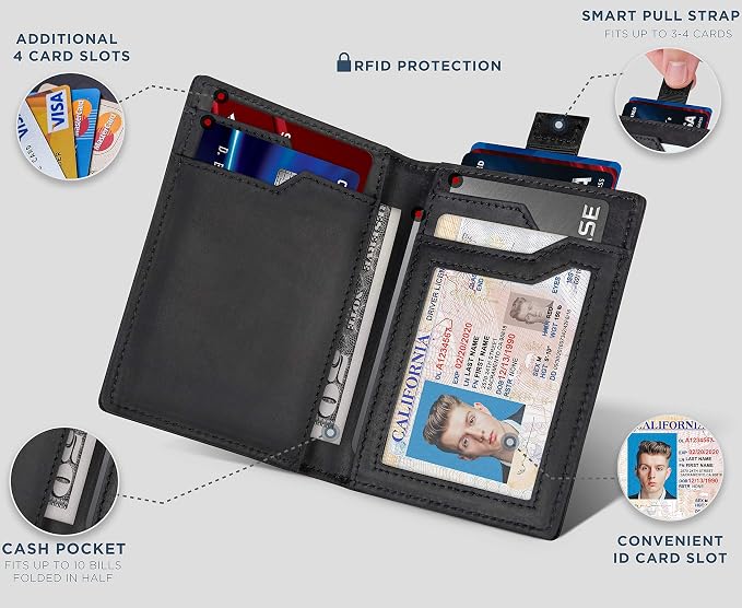 SERMAN BRANDS - Wallets for Men Slim Mens leather RFID Blocking Minimalist Card Front Pocket Bifold Travel Thin