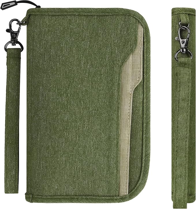 ZOPPEN Passport Holder Family RFID Passport Wallet, Passport Holder Women/Men, Travel Wallet Documents Organizer Zipper Case with Removable Wristlet Strap, Travel Essentials for Flying