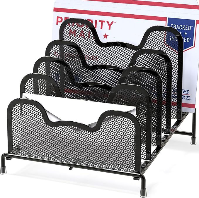Simple Houseware Desk 5 Sections Step File Sorter Organizer, Black