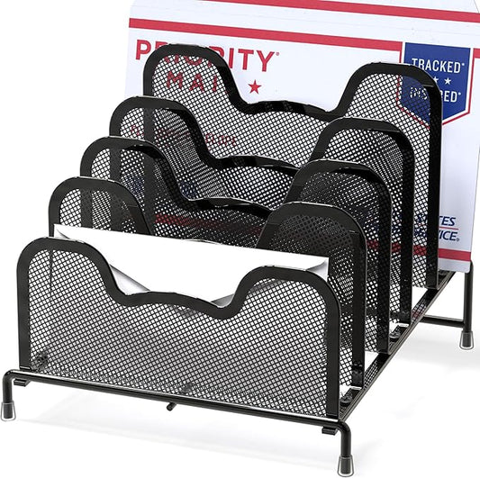 Simple Houseware Desk 5 Sections Step File Sorter Organizer, Black
