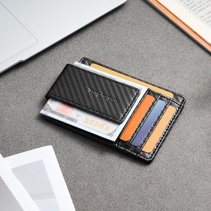 Toughergun Slim Wallet for Men RFID Blocking Money Clip, Minimalist Front Pocket Credit Card Holder, Magnetic Thin Mens Wallets with ID Window