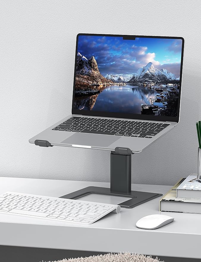 ALASHI Laptop Stand for Desk, Computer Stand Adjustable Height, Ergonomic Notebook Laptop Riser, Aluminum Metal Holder Compatible with 10 to 17.3 Inches Notebook PC Computer, Grey