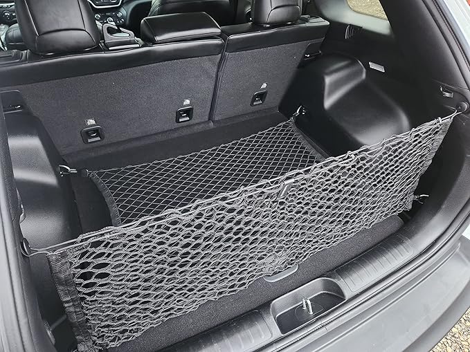 Floor+ Envelope Style Elastic Trunk Mesh Cargo Net for Jeep Cherokee Latitude Trailhawk 2019-2024 - Premium Trunk Organizers and Storage - Luggage Net for SUV - Car Organizer for Jeep Cherokee