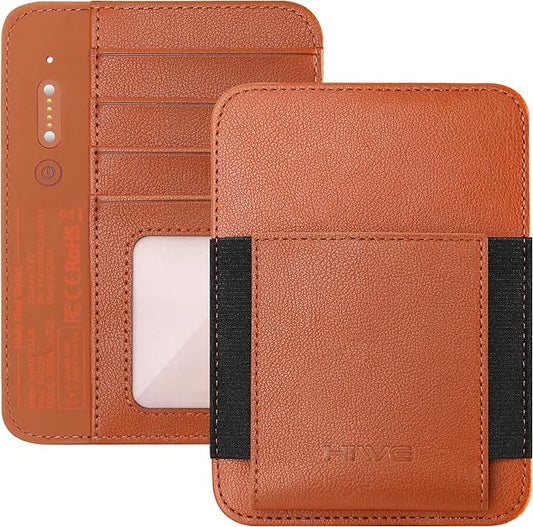 HiWe Passport Holder for Travel with Rechargeable Find My Tracker Built in, Minimalist Leather Passport Wallet Card Holder for Men and Women, RFID Blocking, 4 Slots, 1 Pocket, ID Window, Brown